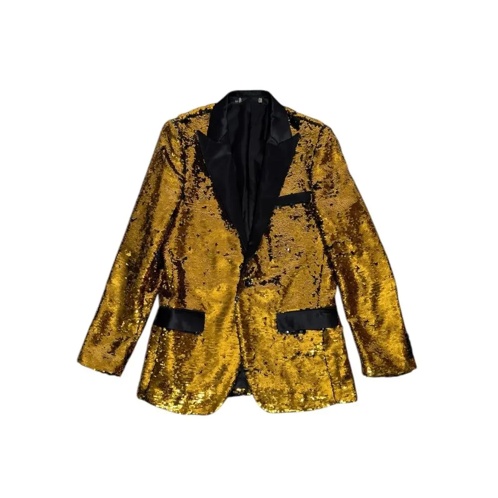 Alberto Nardoni Gold Sequin Tuxedo Blazer Satin Lapel Mens‎ Size M Jacket Prom